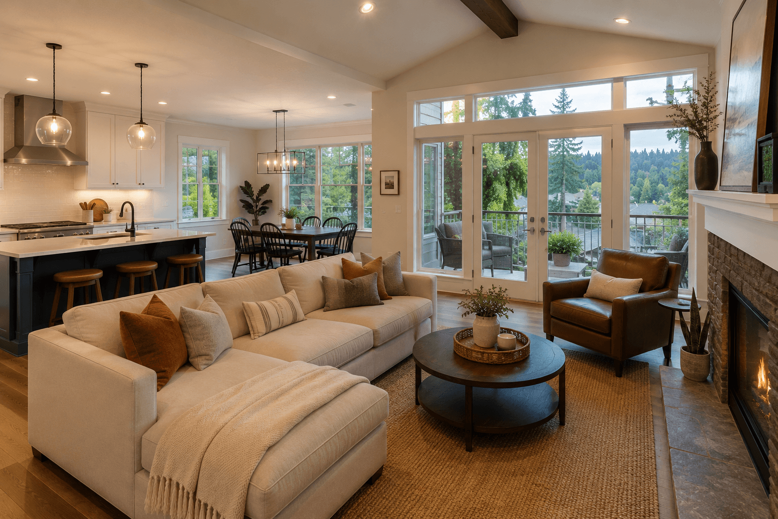 Bright West Linn living room after a professional Golden Hour house cleaning
